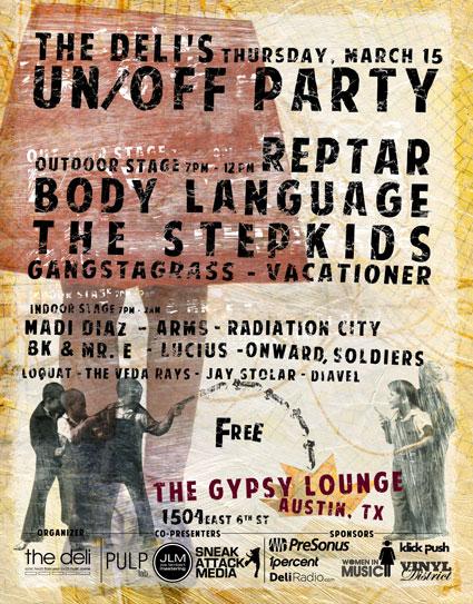 TONIGHT! The Deli’s UN/OFF party: Reptar, Body Language, The Stepkids, Lucius, Radiation City, Madi Diaz, Gangstagrass, Vacationer, ARMS, + lots more