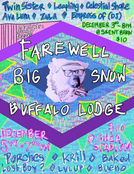 Big Snow Buffalo farewell party at Silent Barn tonight (12.03): Twin Sister, Leapling, Ava Luna, Celestial Shore, Zula