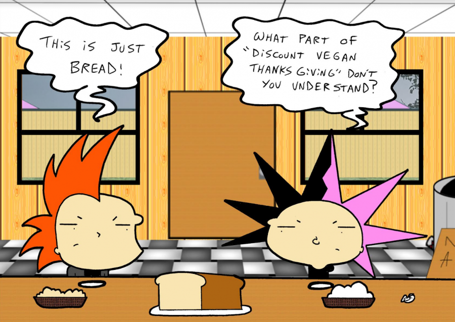 Krust Toons: “Discount Vegan Thanksgiving” by Tedd Hazard